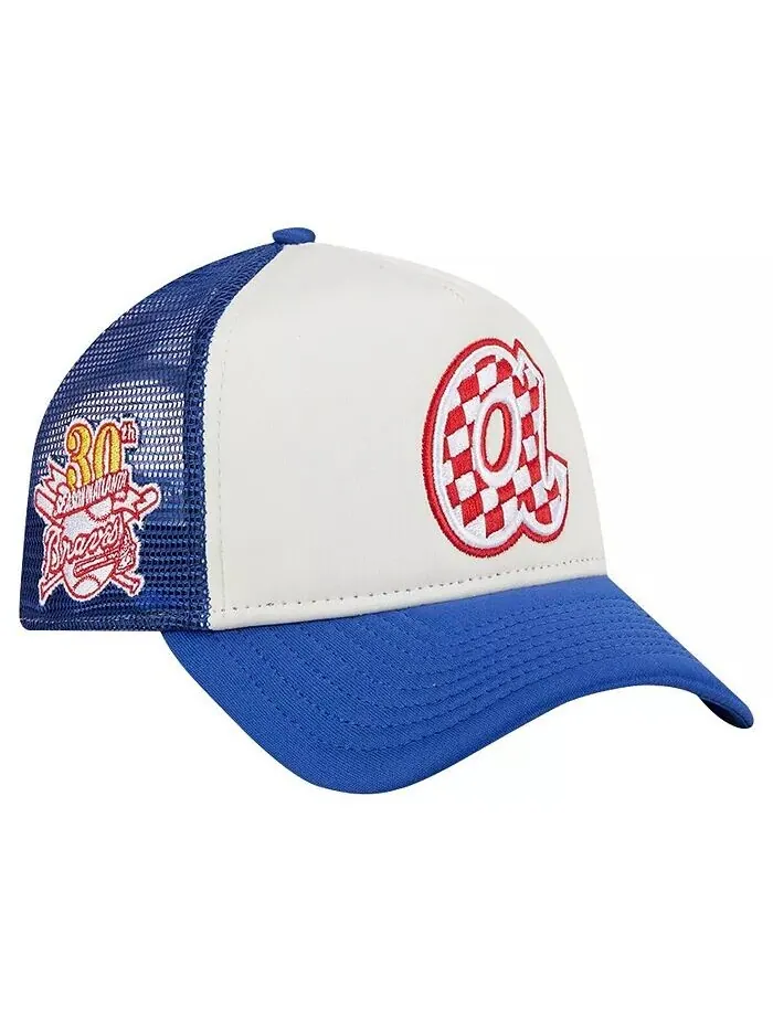 Мужская белая/королевская шапка с клетчатым флагом Atlanta Braves A-Frame Trucker 9FORTY Adjustable