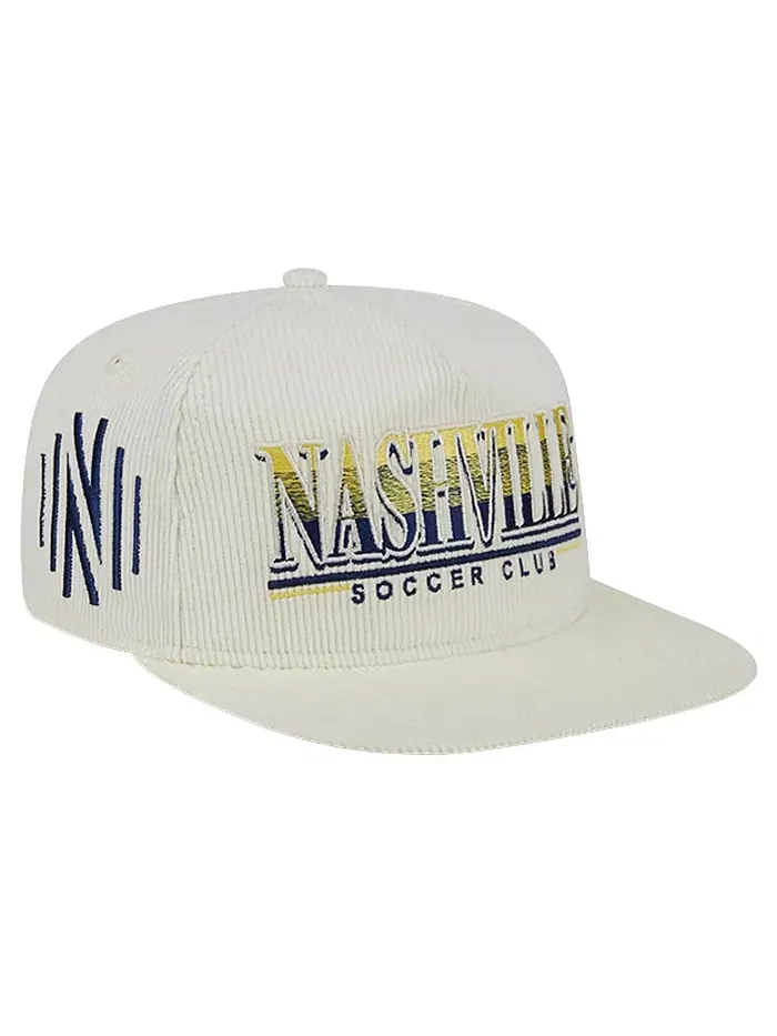 Мужская белая бейсболка Nashville SC в стиле ретро из вельвета с регулируемой застежкой New Era