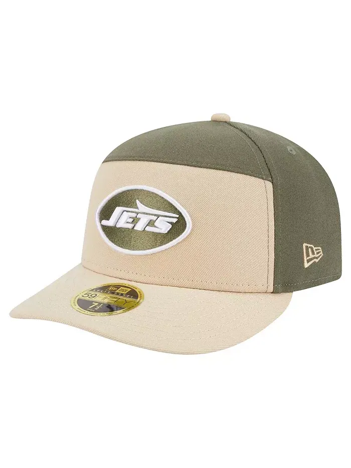 Мужская шапка 59FIFTY Fitted светлого бежевого/оливкового цвета New York Jets с двухтонным дизайном