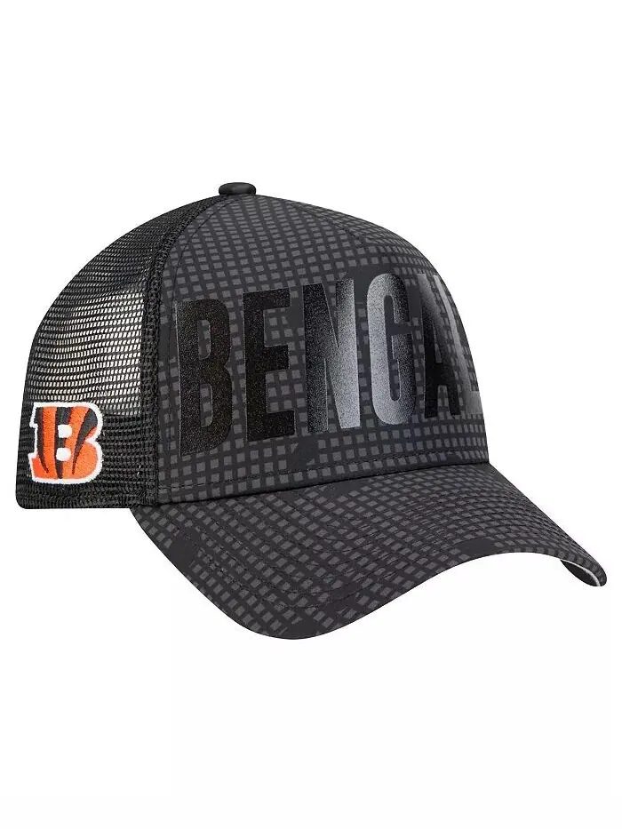 Мужская черная регулируемая кепка Trucker 9FORTY с текстом в тон и оправой Cincinnati Bengals