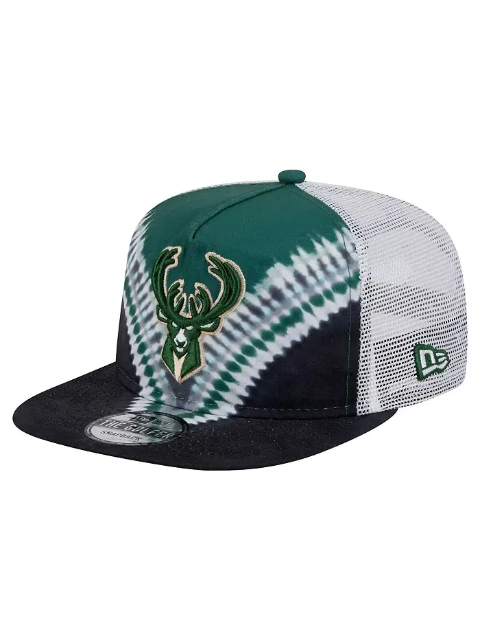 Мужская черно-зеленая бейсболка-кнопка для гольфа Milwaukee Bucks Throwback Dye New Era