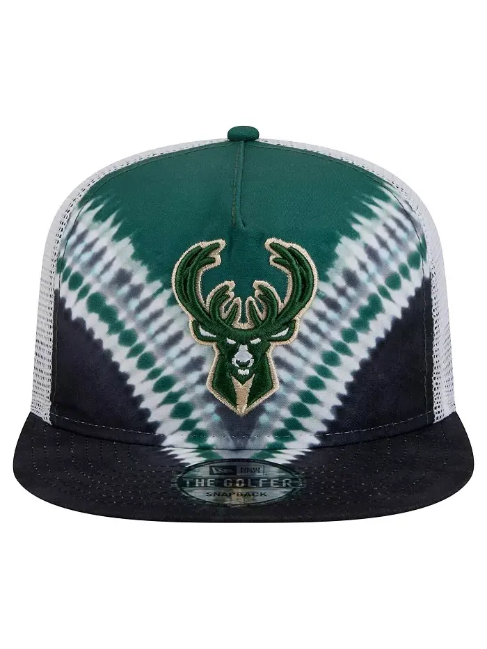 Мужская черно-зеленая бейсболка-кнопка для гольфа Milwaukee Bucks Throwback Dye New Era — изображение 5 из 5