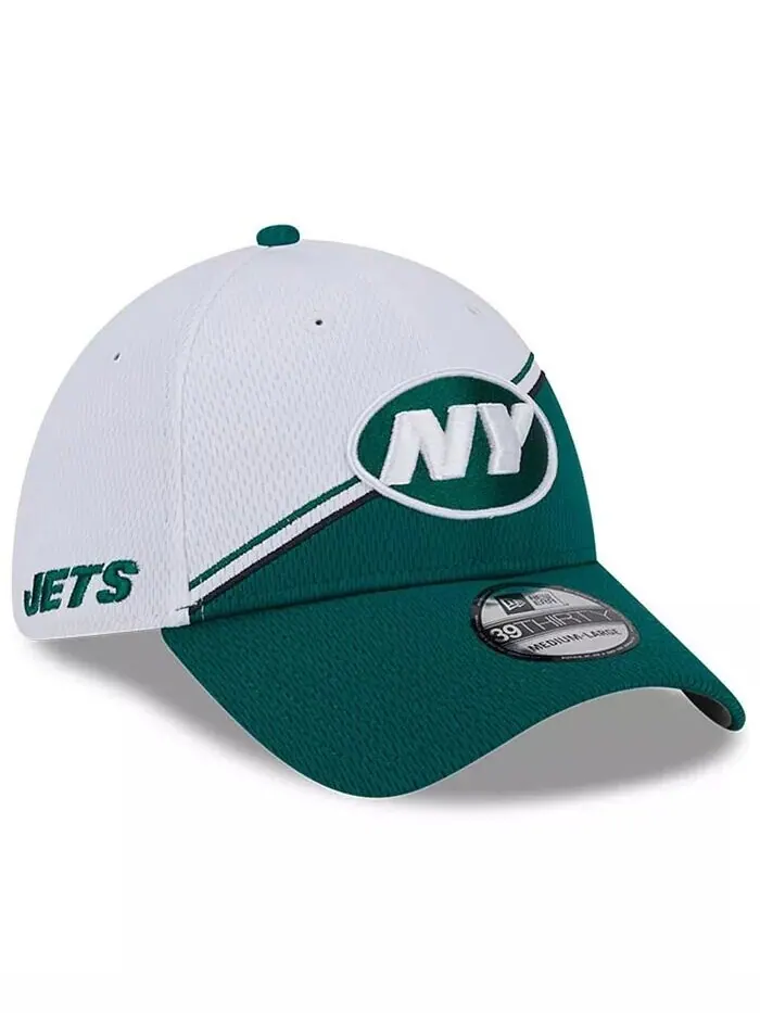 Мужская бело-зеленая гибкая кепка New York Jets 2023 NFL Sideline 39THIRTY New Era