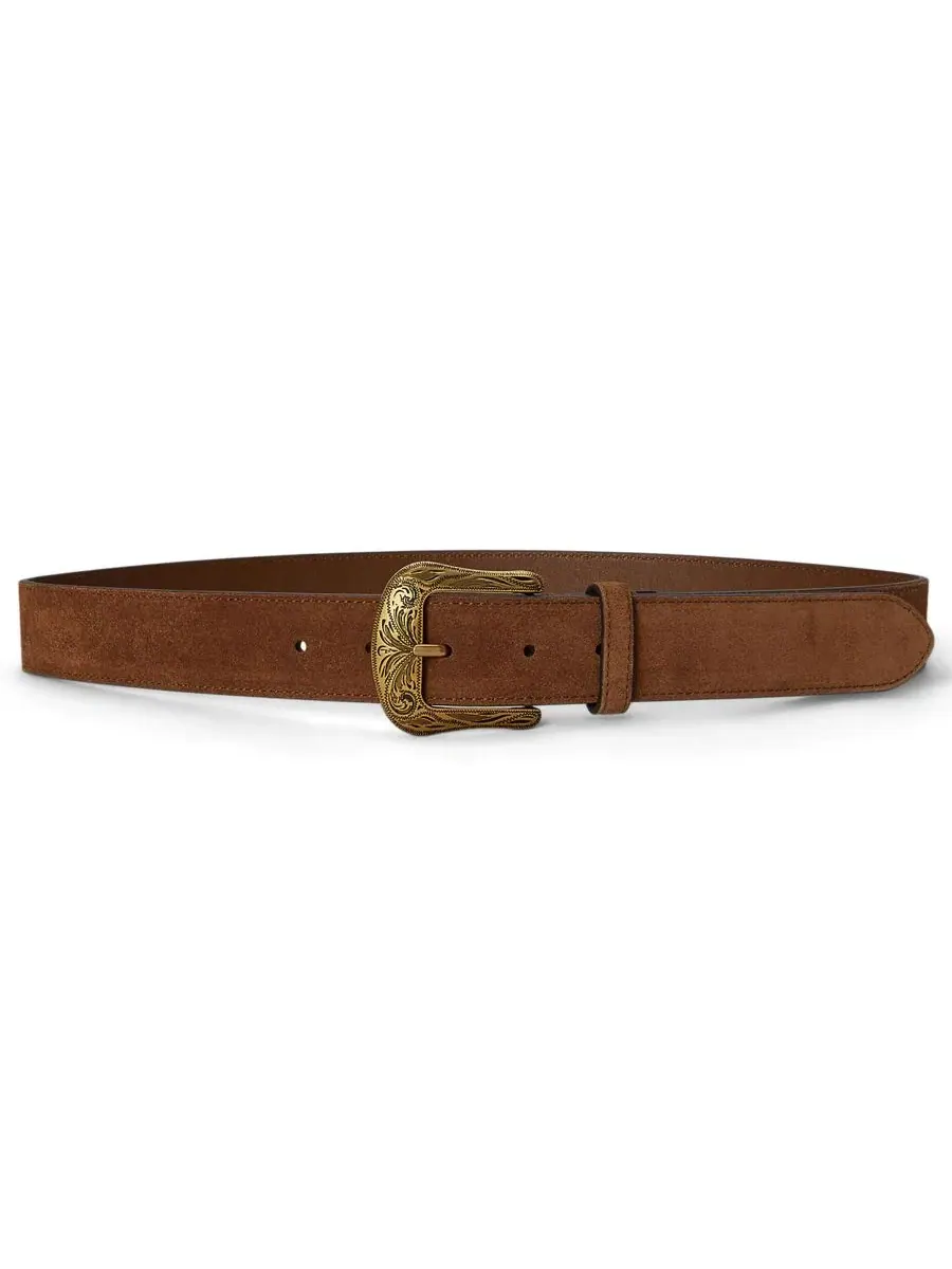 Ремень замшевый с тисненой пряжкой Lauren Ralph Lauren, Light Tobacco