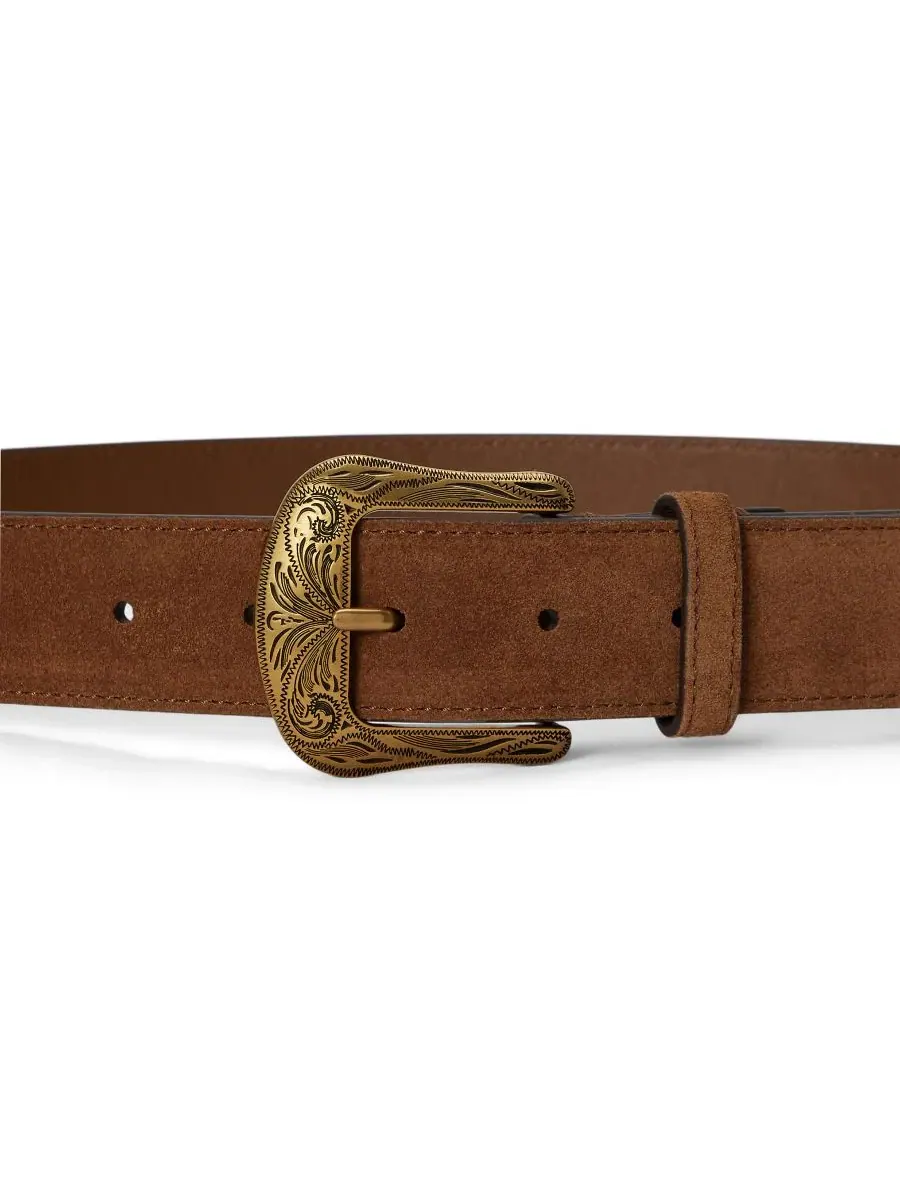 Ремень замшевый с тисненой пряжкой Lauren Ralph Lauren, Light Tobacco — изображение 2 из 3