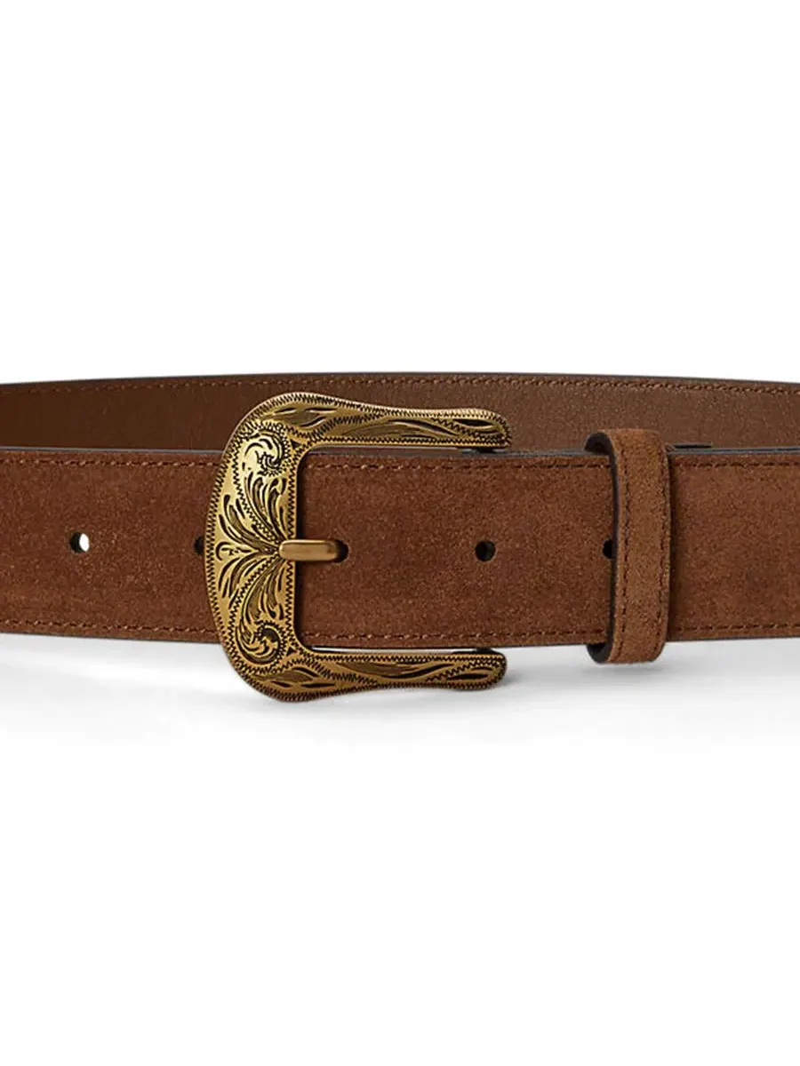 Ремень замшевый с тисненой пряжкой Lauren Ralph Lauren, Light Tobacco — изображение 3 из 3