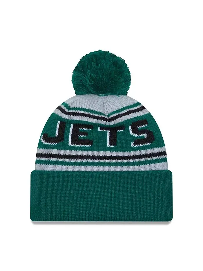 Мужская зеленая шапка New York Jets Main Cuffed Knit с помпоном New Era — изображение 2 из 2