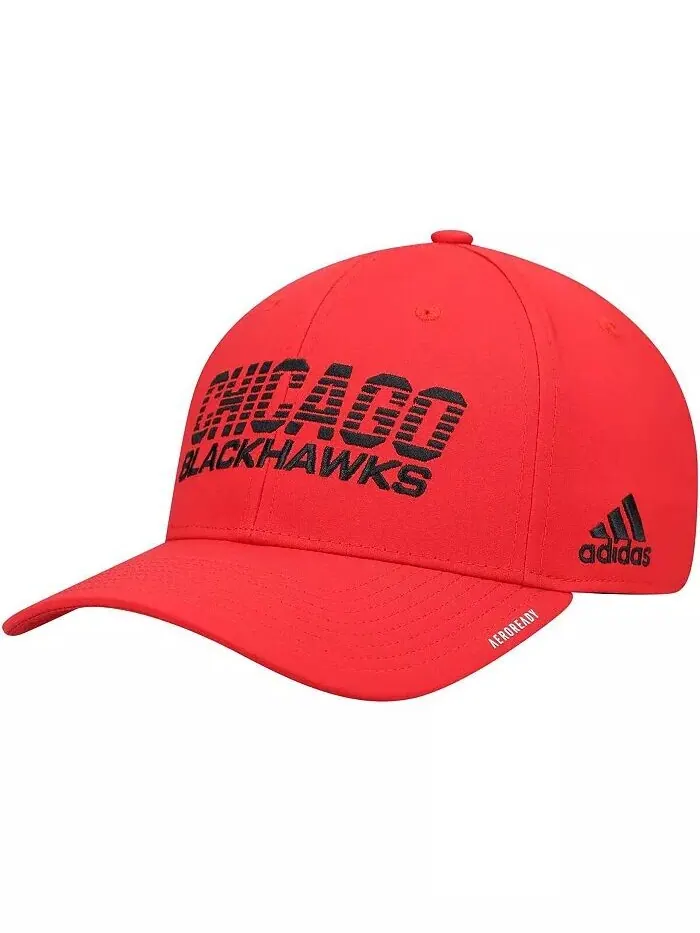 Мужская красная кепка в раздевалке Чикаго Блэкхокс 2021 AEROREADY Flex Hat Adidas — изображение 1 из 2