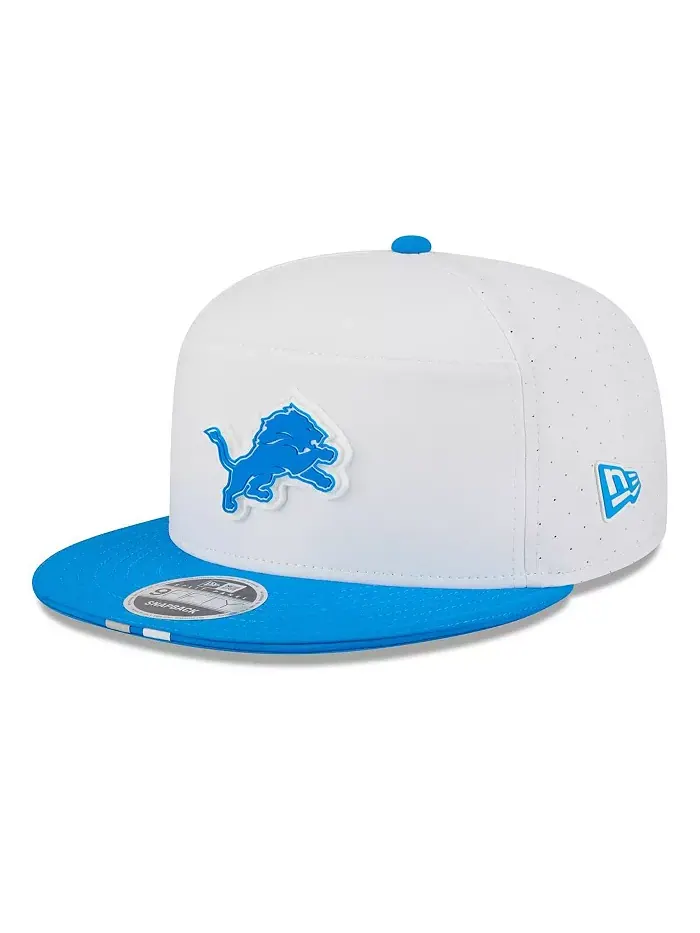 Мужская бело-голубая кепка Detroit Lions 9FIFTY Snapback с раздельными панелями для тренировочного