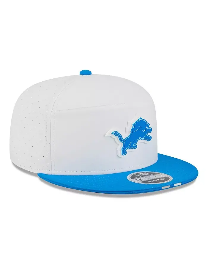 Мужская бело-голубая кепка Detroit Lions 9FIFTY Snapback с раздельными панелями для тренировочного — изображение 3 из 4