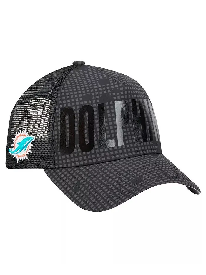 Мужская черная кепка Miami Dolphins Midnight Ink Tonal Text A-Frame Trucker 9FORTY Adjustable New