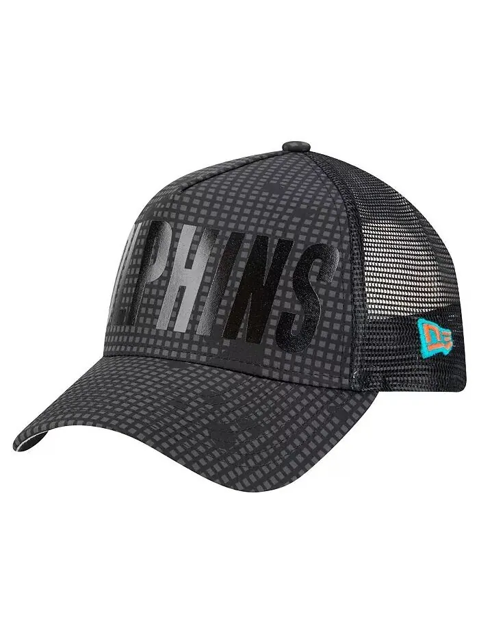 Мужская черная кепка Miami Dolphins Midnight Ink Tonal Text A-Frame Trucker 9FORTY Adjustable New — изображение 4 из 5