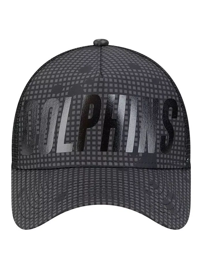 Мужская черная кепка Miami Dolphins Midnight Ink Tonal Text A-Frame Trucker 9FORTY Adjustable New — изображение 5 из 5
