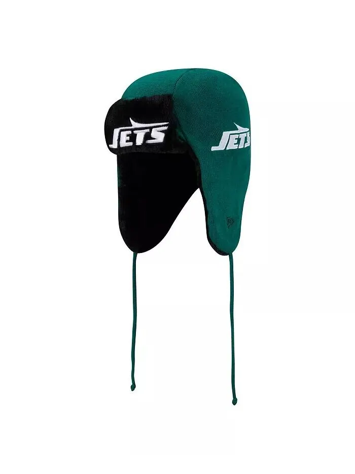 Мужская зеленая вязаная шапка New York Jets Helmet Head Trapper New Era