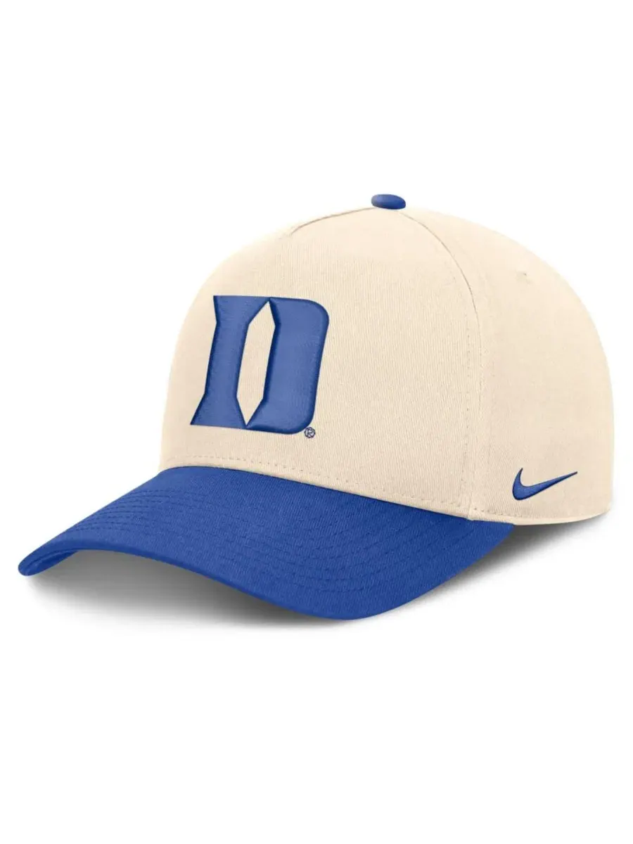Бейсболка Nike Duke Blue Devils Campus Prep Rise Adjustable Hat, Natural Royal