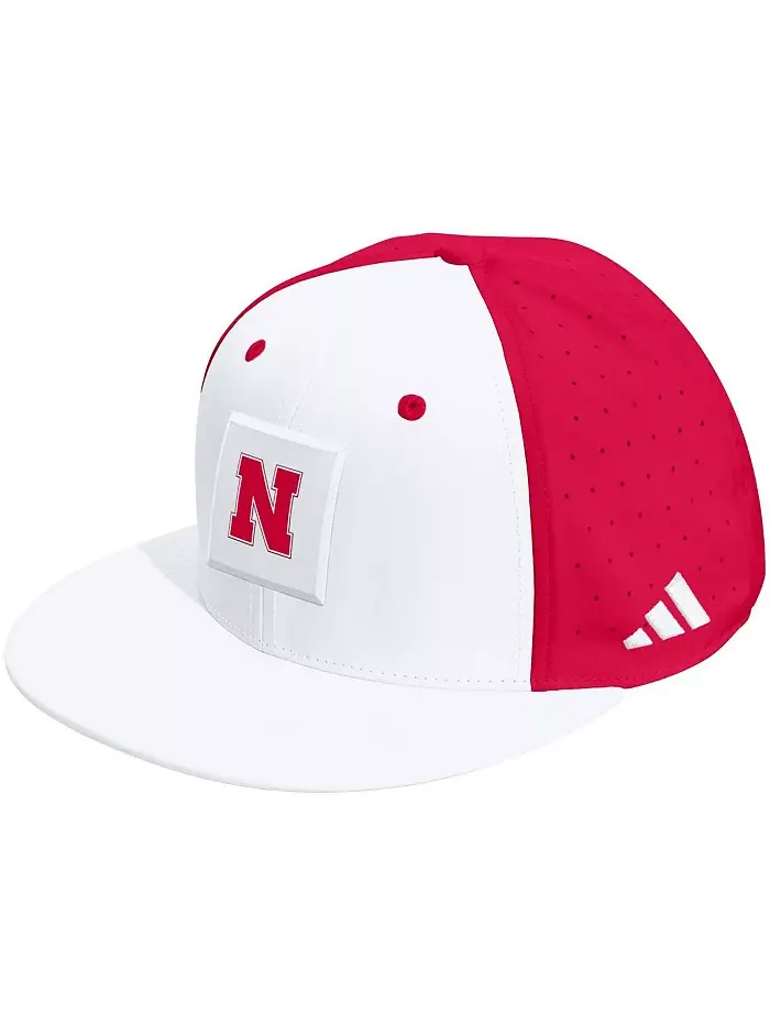 Мужская и женская белая/алая бейсболка Nebraska Huskers Performance Flat Bill Adjustable adidas