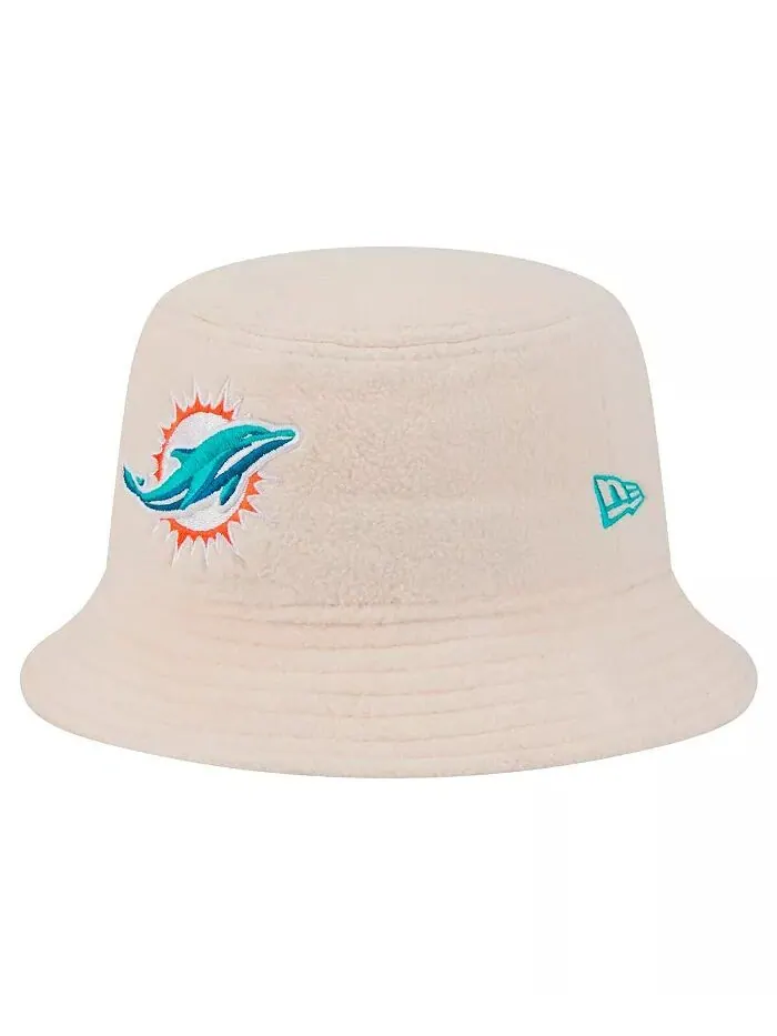 Женская кремовая шляпа Miami Dolphins Cozy Sherpa Bucket Hat New Era