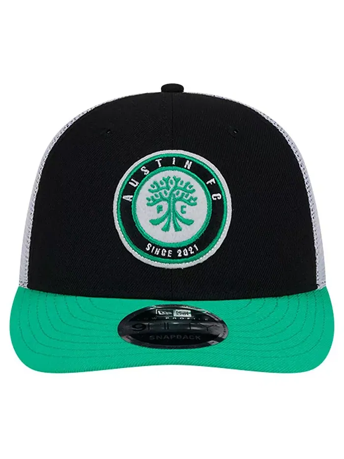 Мужская черная кепка Austin FC Throwback Trucker Low Profile 9FIFTY Snapback New Era — изображение 2 из 4