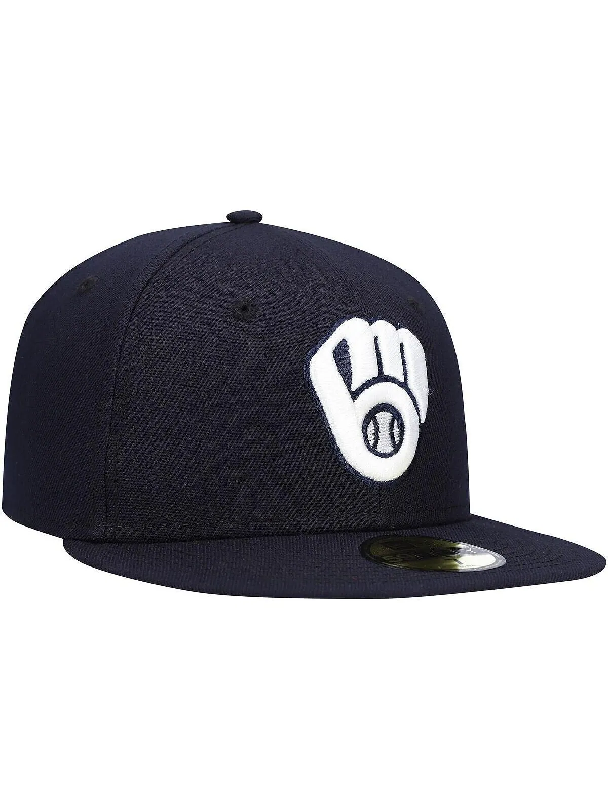 Мужская темно-синяя шляпа с логотипом Milwaukee Brewers, белая 59FIFTY, приталенная шляпа New Era — изображение 2 из 5