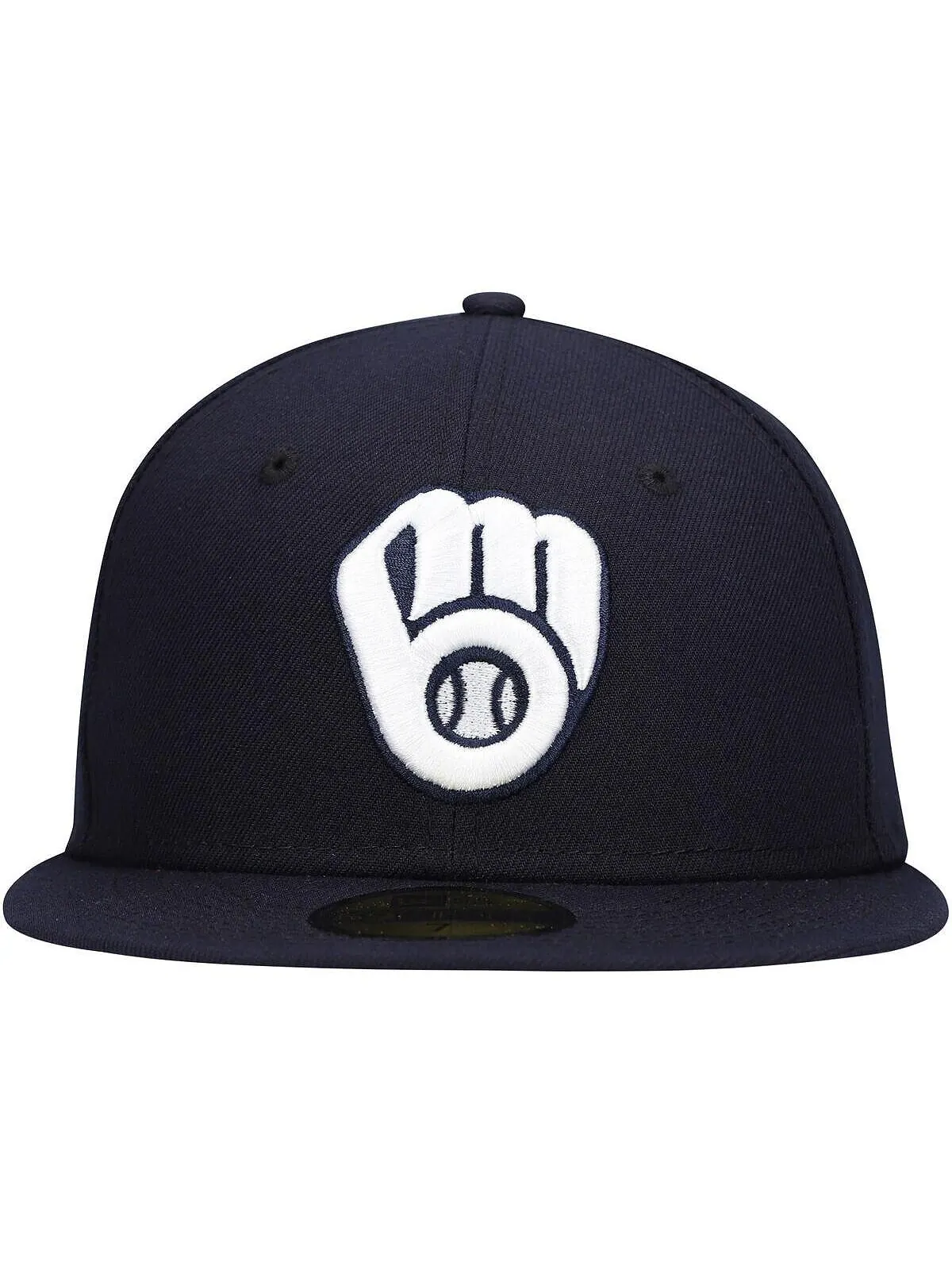 Мужская темно-синяя шляпа с логотипом Milwaukee Brewers, белая 59FIFTY, приталенная шляпа New Era — изображение 4 из 5