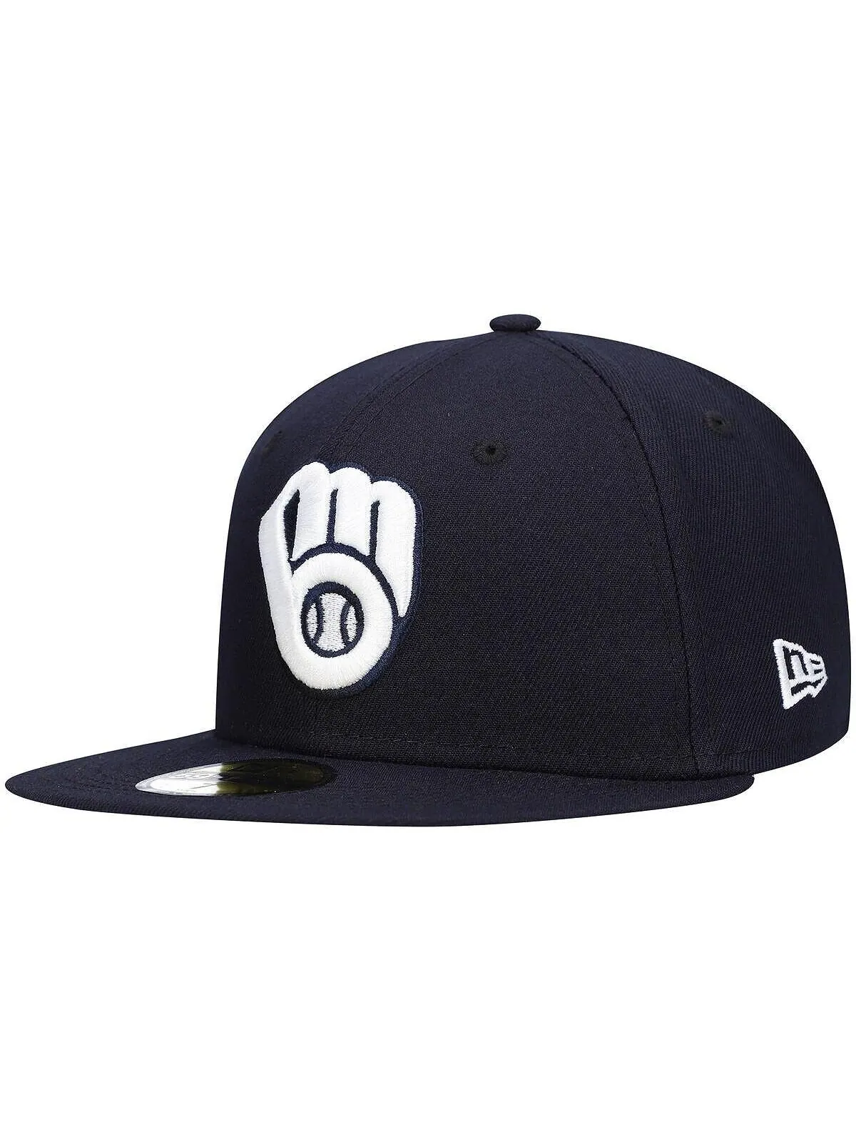 Мужская темно-синяя шляпа с логотипом Milwaukee Brewers, белая 59FIFTY, приталенная шляпа New Era — изображение 5 из 5