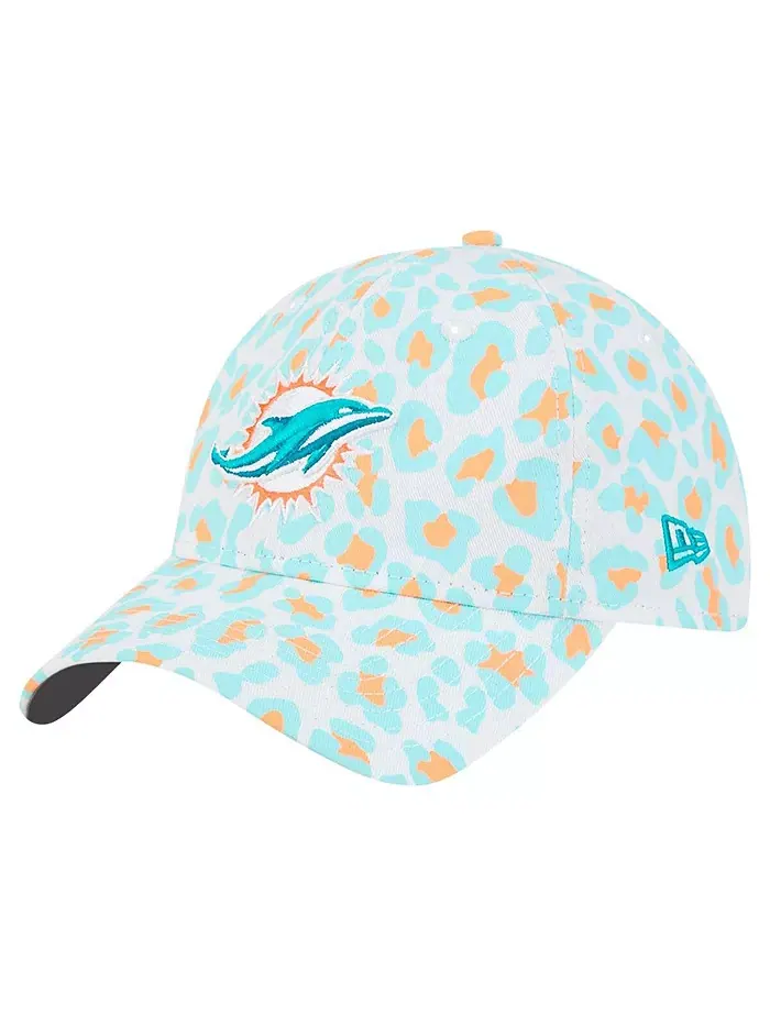 Белая регулируемая шапка Miami Dolphins Active Leopard 9TWENTY для девочек New Era