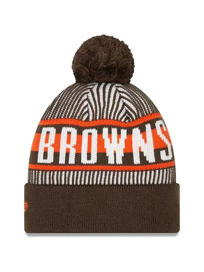 Мужская коричневая полосатая вязаная шапка Cleveland Browns с манжетами и помпоном New Era — изображение 2 из 2