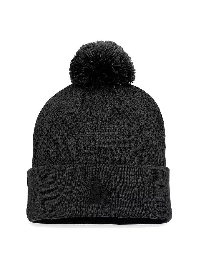 Черная женская вязаная шапка Arizona Coyotes Authentic Pro Road с манжетами и помпоном Fanatics
