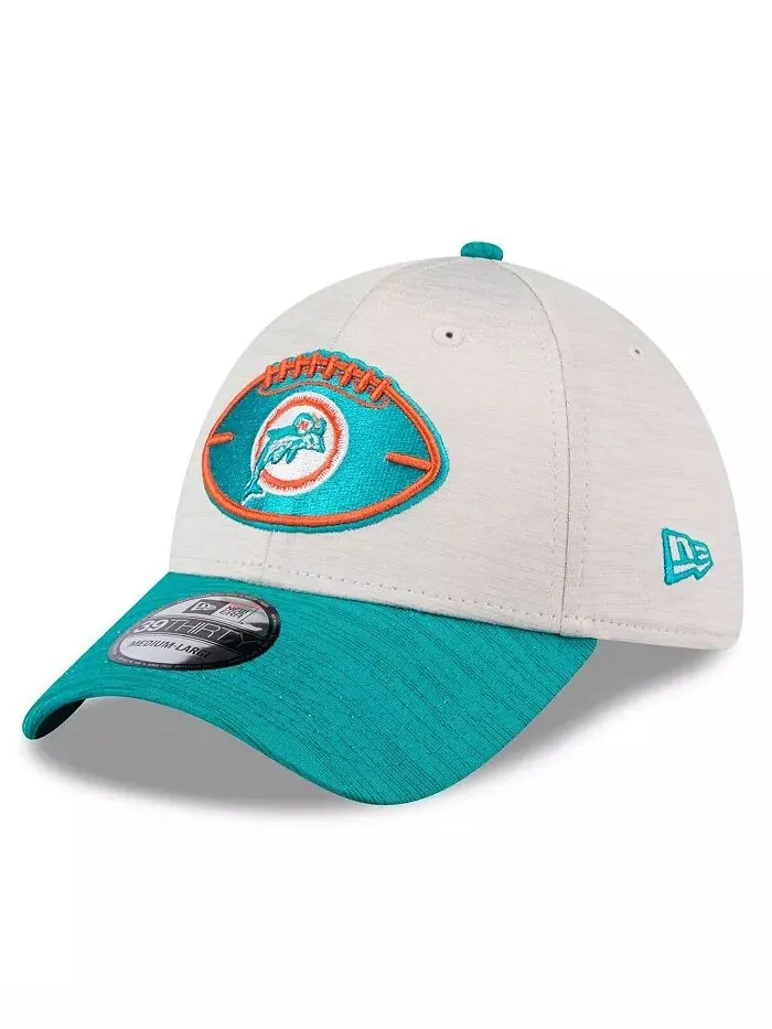 Мужская бейсболка Stone/Aqua Miami Dolphins 2024 Sideline Historic 39THIRTY Flex New Era