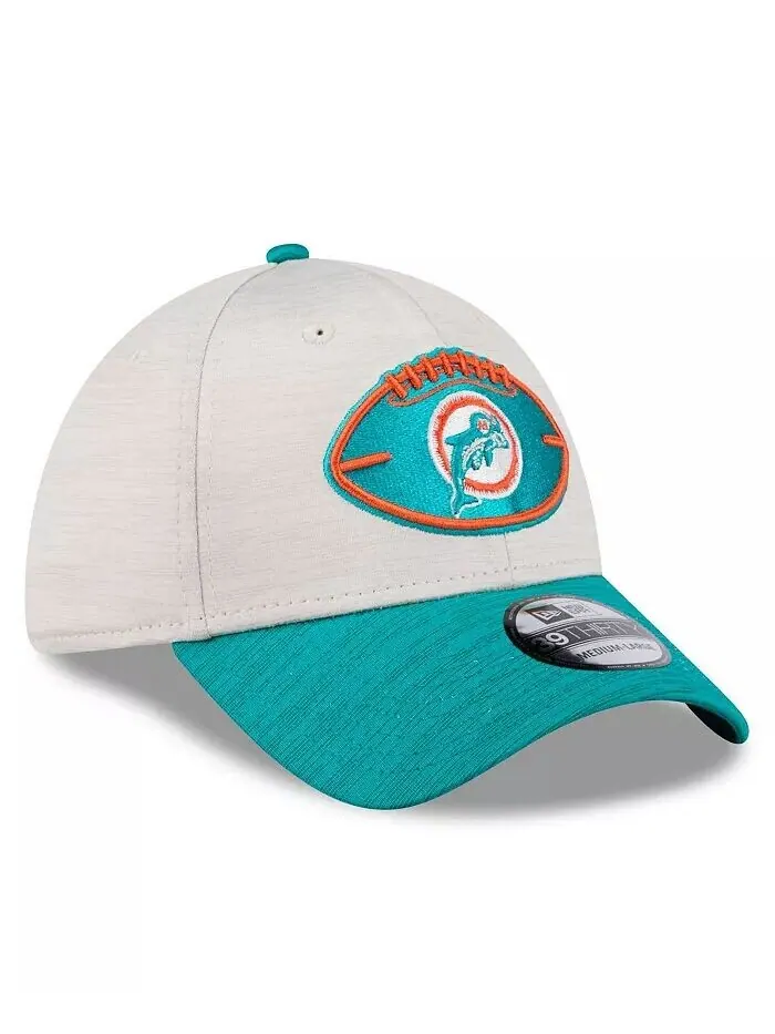 Мужская бейсболка Stone/Aqua Miami Dolphins 2024 Sideline Historic 39THIRTY Flex New Era — изображение 3 из 4