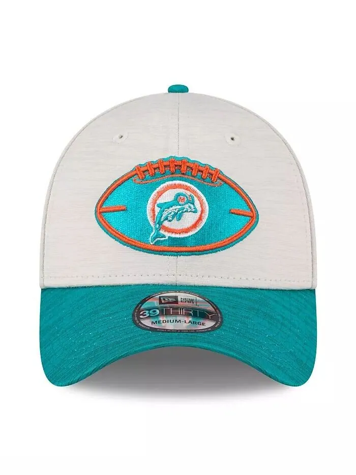 Мужская бейсболка Stone/Aqua Miami Dolphins 2024 Sideline Historic 39THIRTY Flex New Era — изображение 4 из 4