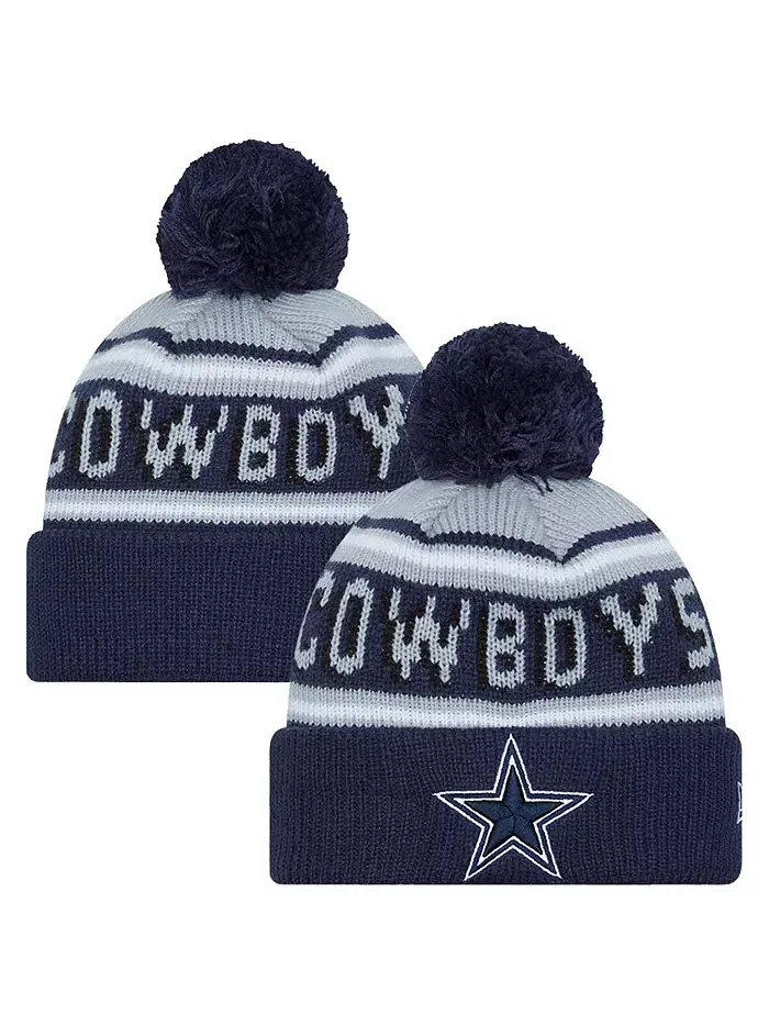 Детская вязаная шапка с помпоном Dallas Cowboys Main Wordmark в цвете Navy/Gray New Era