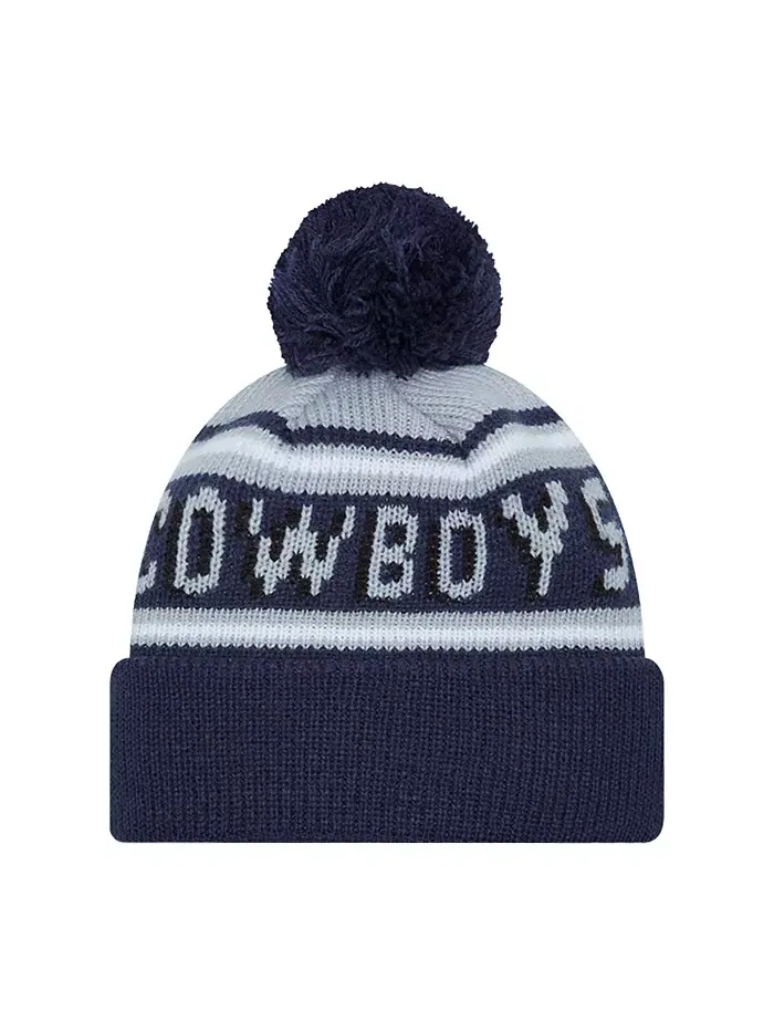 Детская вязаная шапка с помпоном Dallas Cowboys Main Wordmark в цвете Navy/Gray New Era — изображение 2 из 3