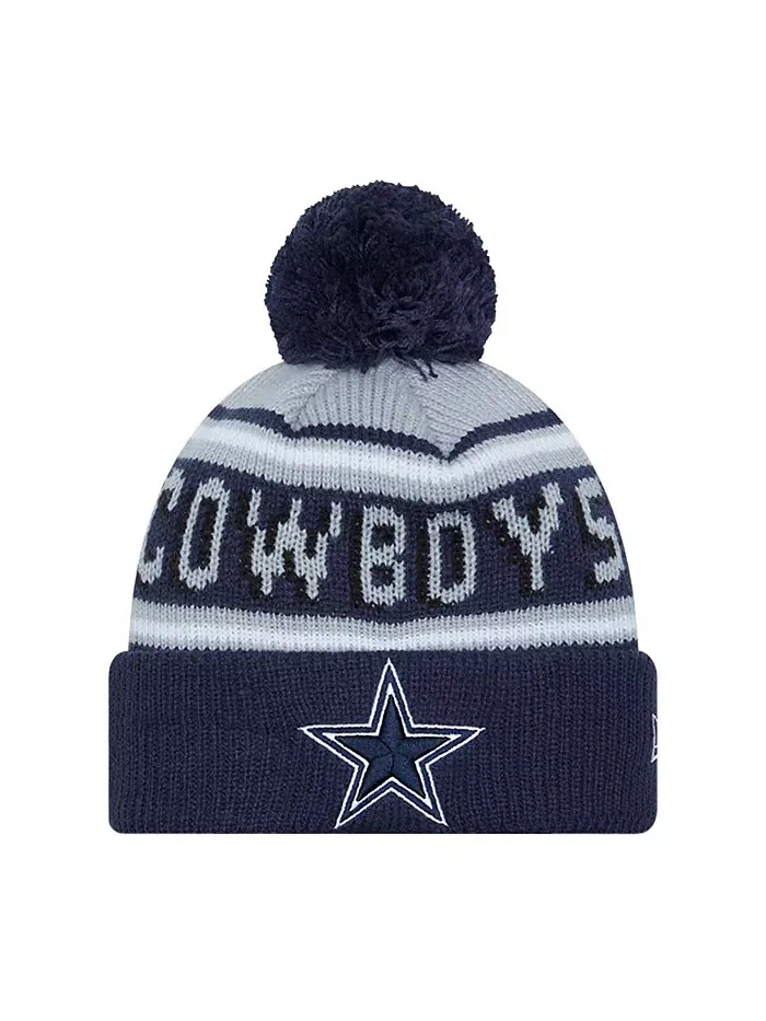 Детская вязаная шапка с помпоном Dallas Cowboys Main Wordmark в цвете Navy/Gray New Era — изображение 3 из 3