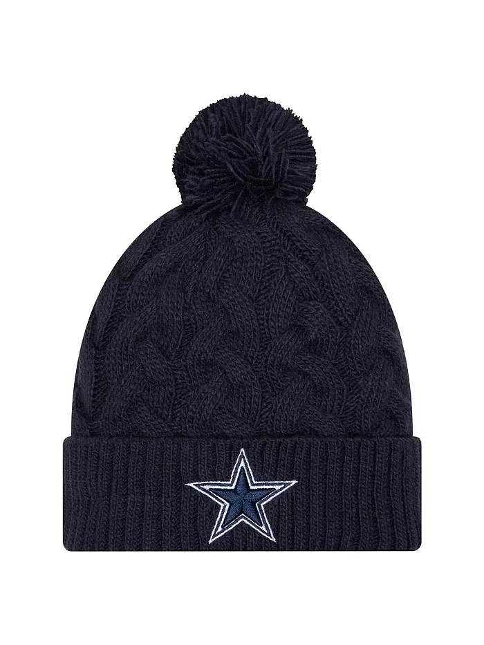 Женская вязаная шапка с помпоном Dallas Cowboys в темно-синем цвете New Era