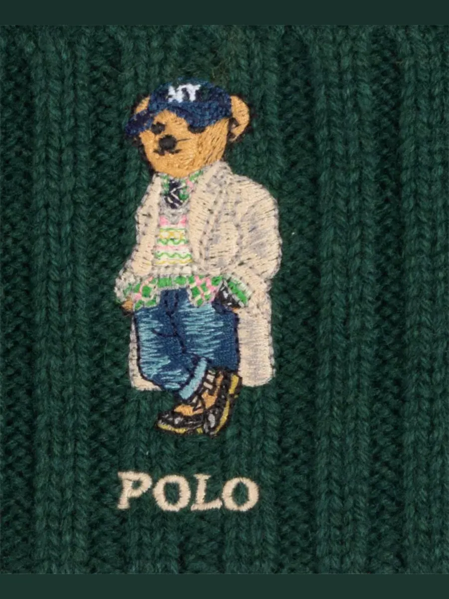 Вязаная шапка-бини с косами и вышивкой Polo Ralph Lauren, Moss Agate — изображение 3 из 4