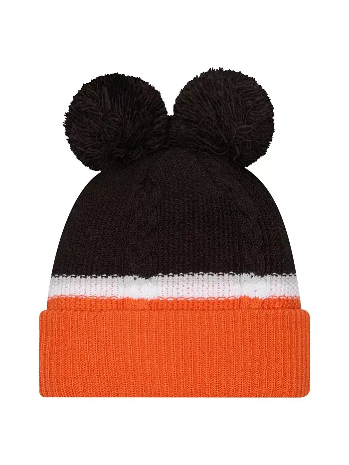 Женская черная вязаная шапка Cincinnati Bengals с двойным отворотом и помпонами New Era — изображение 2 из 2