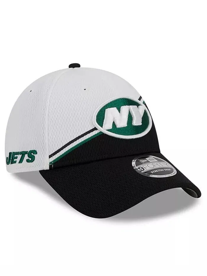 Мужская белая/черная регулируемая кепка New York Jets 2023 Sideline 9FORTY New Era