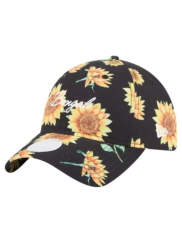 Женская черная регулируемая бейсболка Cincinnati Bengals Adventure Sunflower 9TWENTY New Era