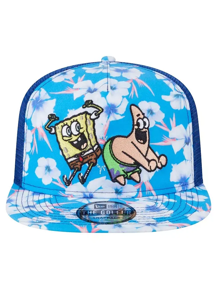Мужская синяя бейсболка с цветочным принтом SpongeBob SquarePants на застежке-кнопке New Era — изображение 4 из 4