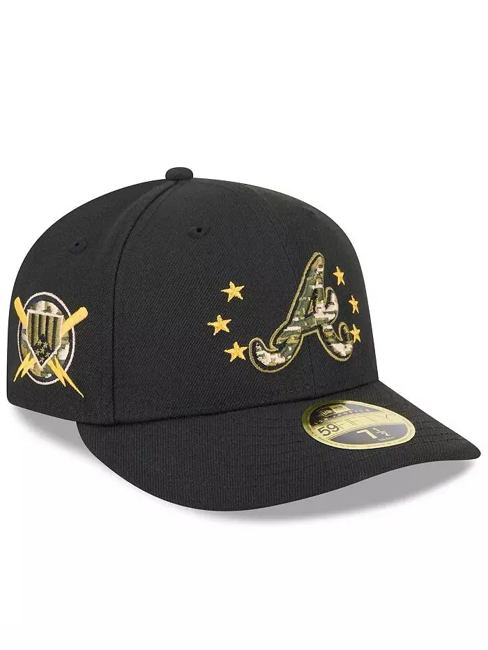 Мужская черная кепка Atlanta Braves 2024 Armed Forces Day Low Profile 59FIFTY Fitted Hat New Era