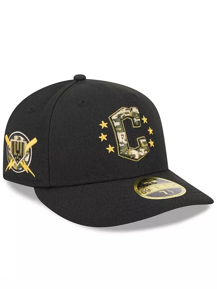 Мужская черная кепка Cleveland Guardians 2024 ко Дню вооруженных сил с низким профилем 59FIFTY New