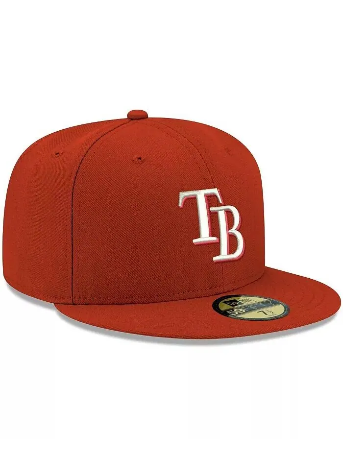 Мужская красная приталенная кепка с логотипом Tampa Bay Rays, белая 59FIFTY New Era — изображение 2 из 4