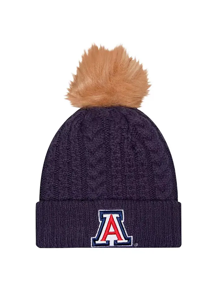 Женская вязаная шапка с отворотом и помпоном Arizona Wildcats в темно-синем цвете New Era