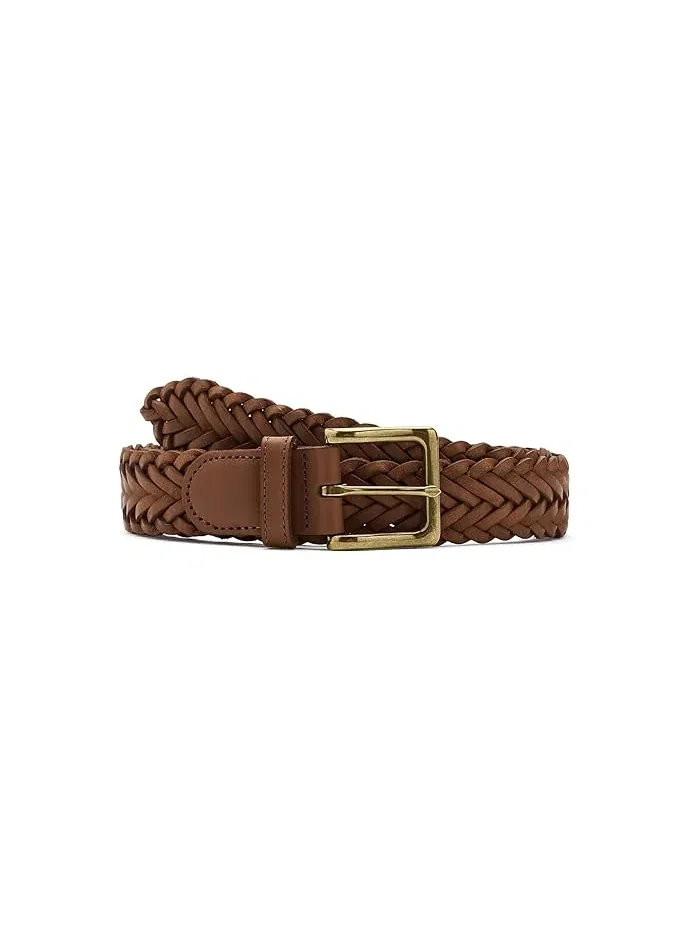 Ремень плетеный кожаный Braided Leather Belt Brooks Brothers — коричневый