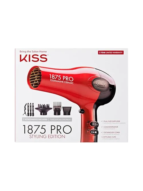 Kiss 1875 Watt Pro турмалиново-керамический фен для волос с 7 насадками — 1