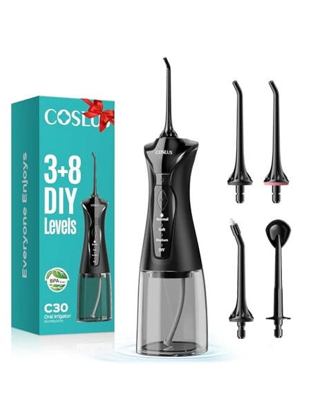 Ирригатор для полости рта COSLUS C30, портативный, 300 мл, 4 режима, IPX7, черный