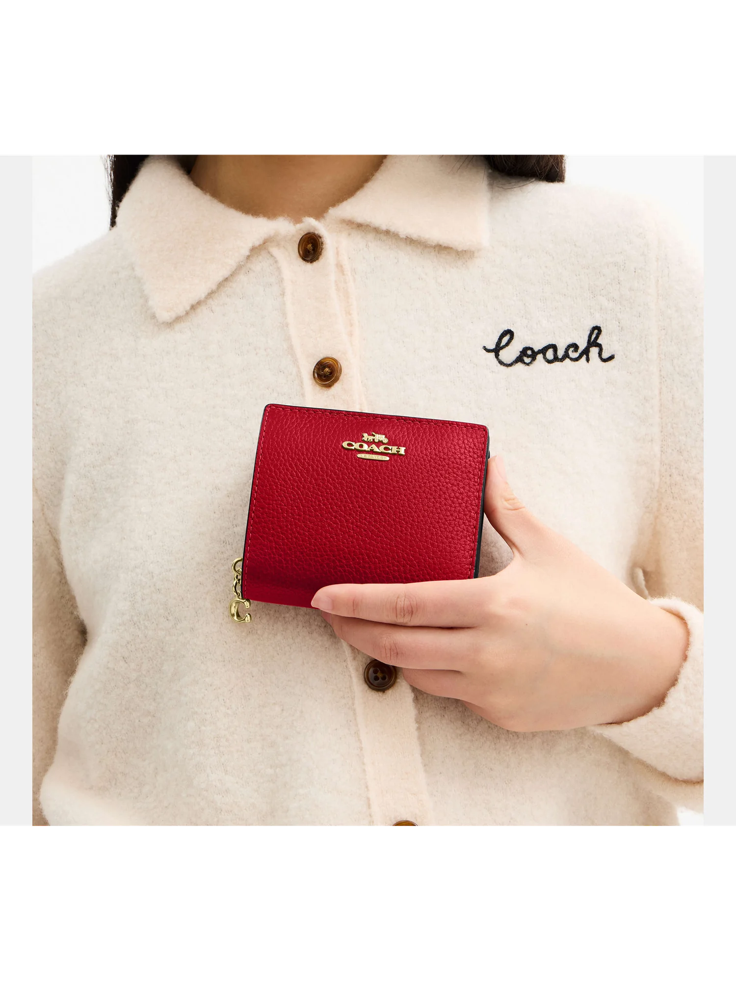 Кошелёк на кнопке Coach красный — 16