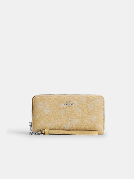 Кожаный кошелек Coach на молнии с цветочным принтом