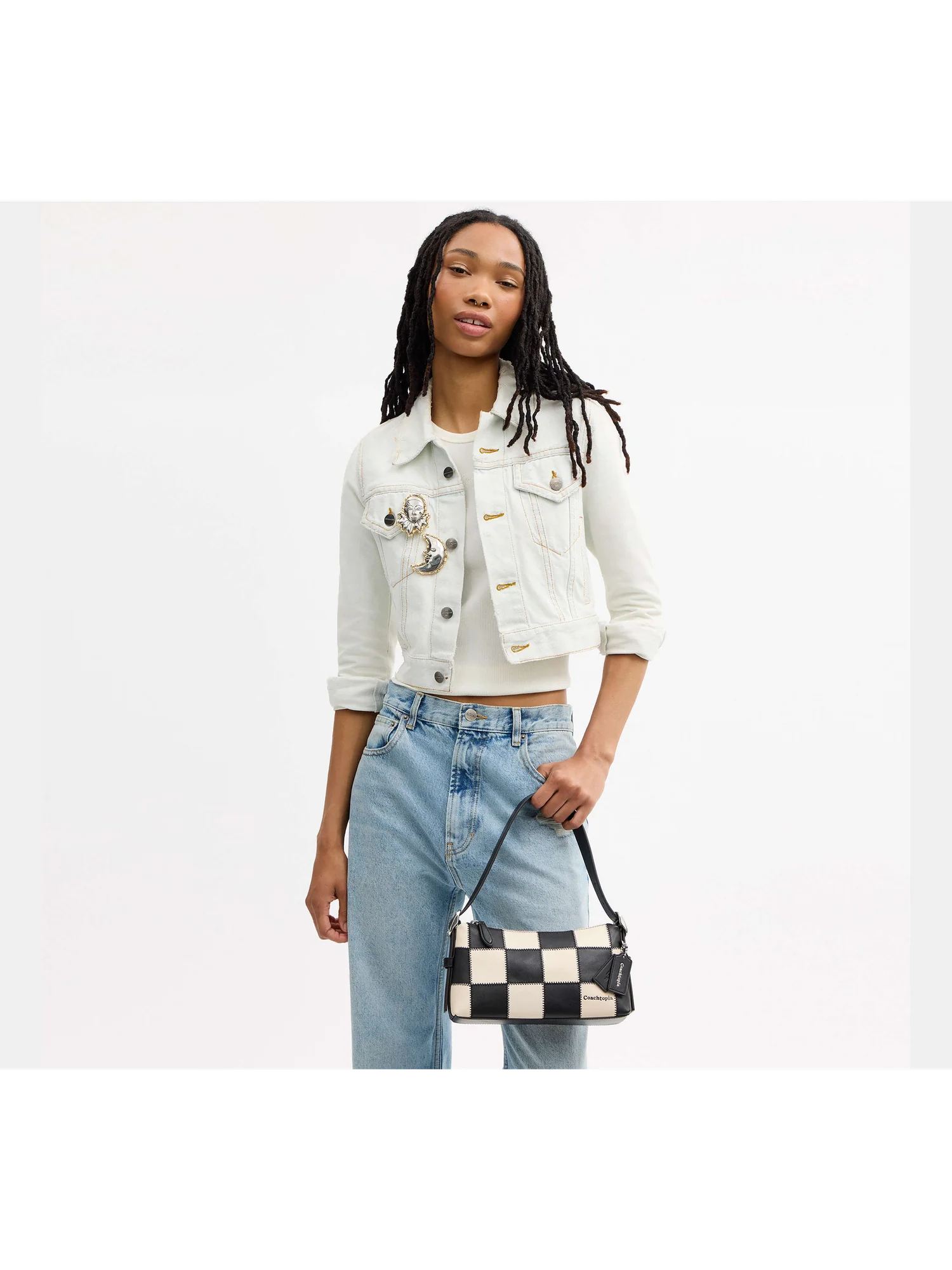 Компактная сумка на плечо Coach в шахматную клетку — 9